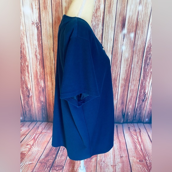Women’s 2X Blouse Superline Dark Blue Button Down Short Sleeves V Neck Soft - Picture 3 of 11